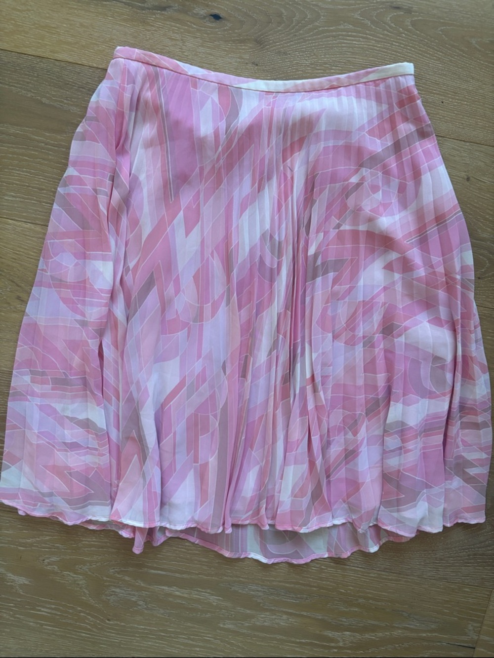 Bandolino Pleated Pink Patterned Midi Skirt Size 4 Emilio Pucci Inspired Girly